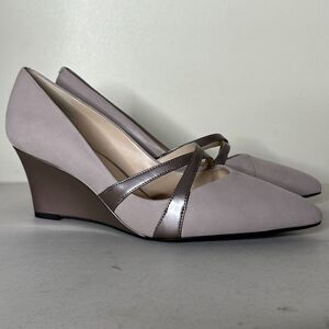 Ecco Belleair Wedge Dress Pumps Oyster Metallic Women’s 41/10-10.5 NWB Comfort